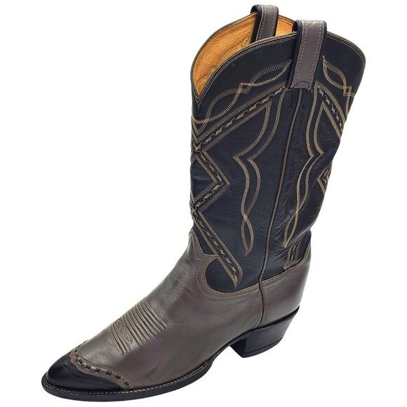 Vintage Tony Lama Men's size 9E Gray Black leather lizard wing tip Cowboy boots - Picture 2 of 16